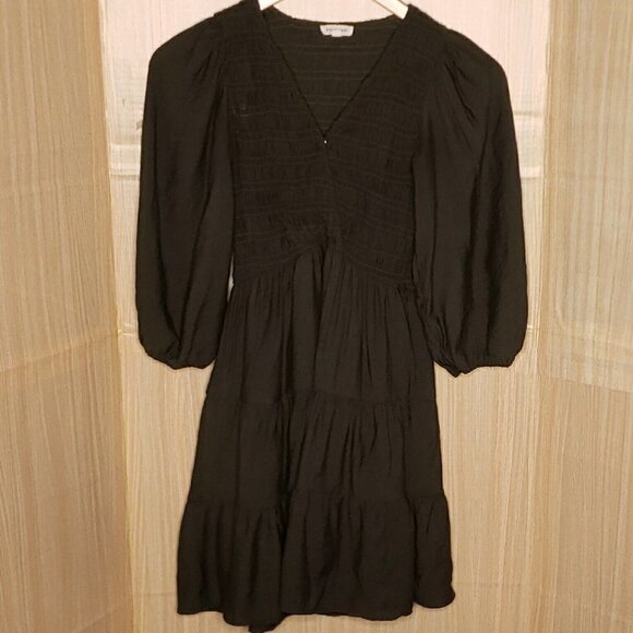 Blu Pepper Womens Grey Ruched Boho Shirred Fit Flare Dress Small - Picture 1 of 9